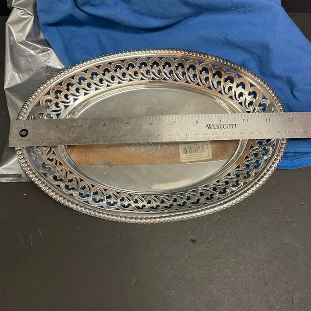 Antique Manning-Bowman EPNS Silverplated Footed Bread Tray Basket Monogram